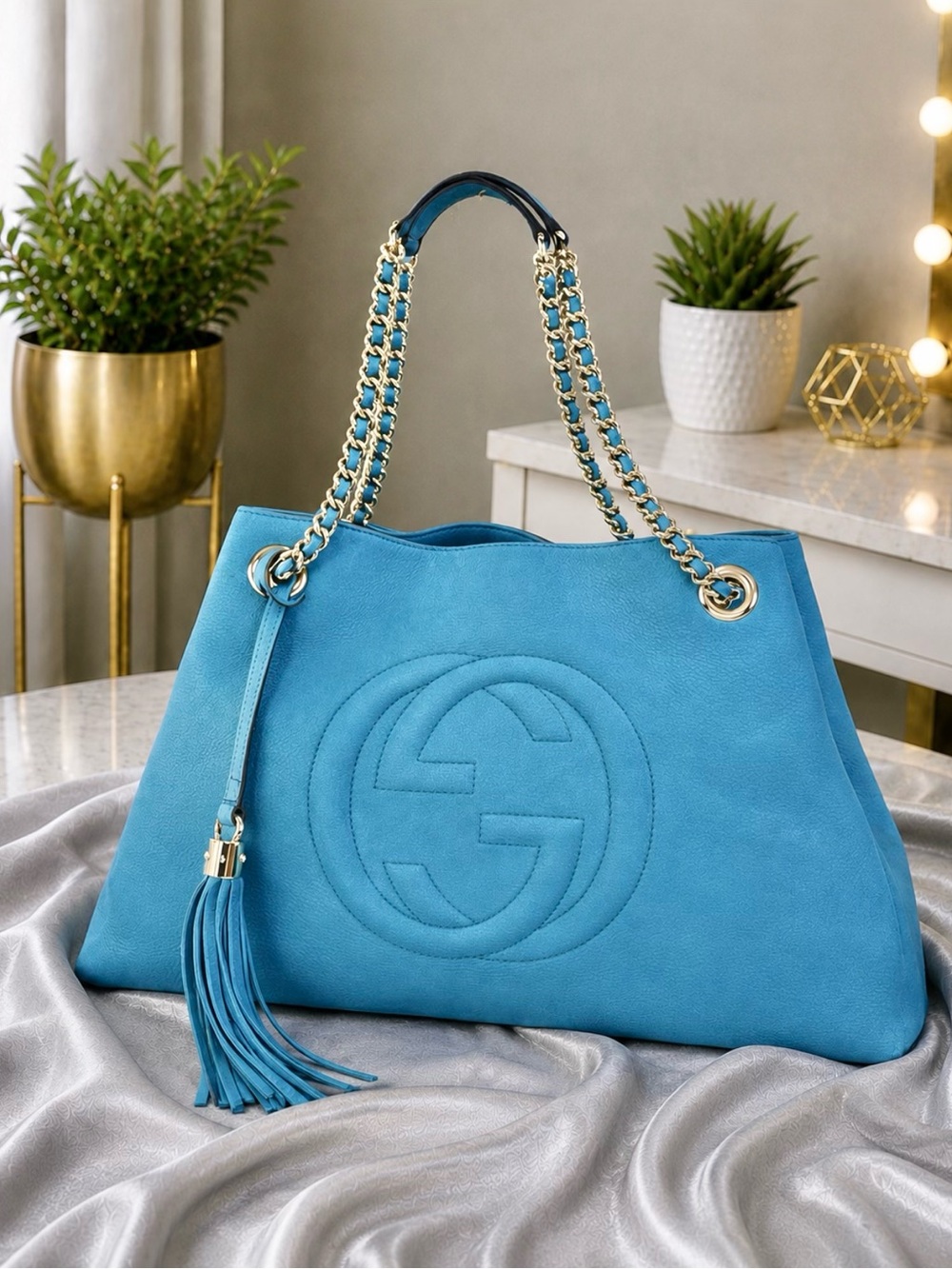 Gucci Soho Blue Nubuck Leather Shoulder Bag